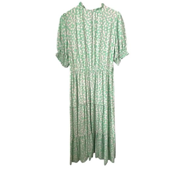 Who What Wear Green Floral Midi Puff Elbow Sleeve Dress in Size Large - Picture 7 of 14